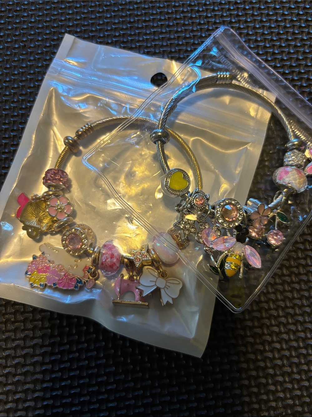 Pink & Silver Charm Bracelets - Cute Enamel and Crystal Charms
